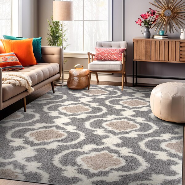 World Rug Gallery Cozy Moroccan Trellis Indoor Shag Area Rug 3'3'' x 5' Gray 2525GRAY3X5 - main